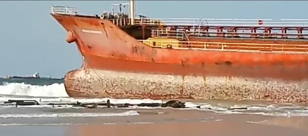 Oil Tanker Stays Aground 3 Weeks On Lagos Beachside