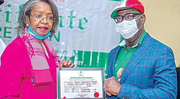 Obaseki receives certificate of return, seeks support from Oshiomhole, Ize-Iyamu, APC