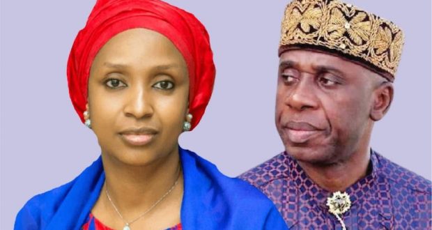 L-R: The suspended Managing Director of Nigerian Ports Authority (NPA) Ms. Hadiza Bala-Usman and the Minister of Transportation, Hon. Rotimi Amaechi.